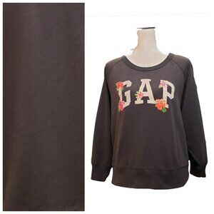 Gap Women's Sweatshirt Size L Gray Pink Floral Logo Crewneck